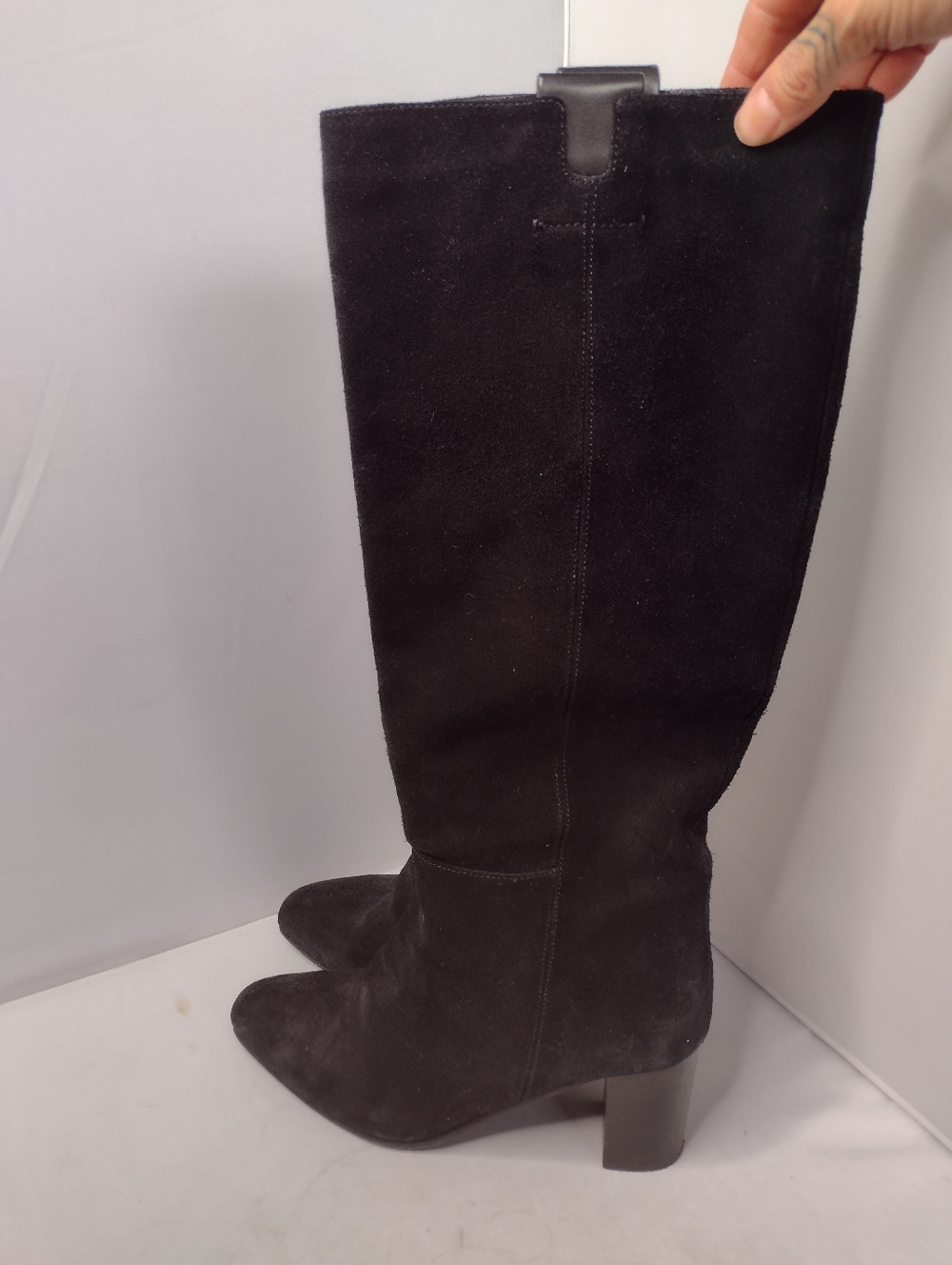 Aquatalia Womens Suede Block Heel Knee High Suede Boots Black Size 9.5